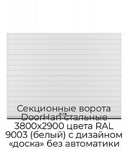 Секционные ворота DoorHan стальные 3800х2900 цвета RAL 9003 (белый) с дизайном «доска» без автоматики preview 1