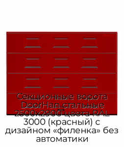 Секционные ворота DoorHan стальные 2500х2900 цвета RAL 3000 (красный) с дизайном «филенка» без автоматики preview 1