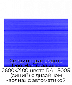 Секционные ворота DoorHan стальные 2600х2100 цвета RAL 5005 (синий) с дизайном «волна» с автоматикой