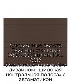 Секционные ворота DoorHan стальные 2800х3000 цвета RAL 8017 (коричнево-красный) с дизайном «широкая центральная полоса» с автоматикой