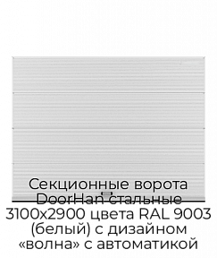 Секционные ворота DoorHan стальные 3100х2900 цвета RAL 9003 (белый) с дизайном «волна» с автоматикой