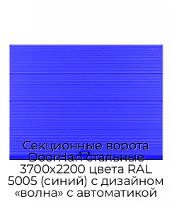 Секционные ворота DoorHan стальные 3700х2200 цвета RAL 5005 (синий) с дизайном «волна» с автоматикой