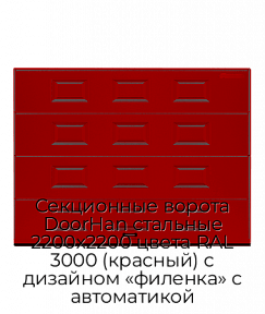 Секционные ворота DoorHan стальные 2200х2200 цвета RAL 3000 (красный) с дизайном «филенка» с автоматикой