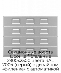 Секционные ворота DoorHan стальные 2900х2500 цвета RAL 7004 (серый) с дизайном «филенка» с автоматикой