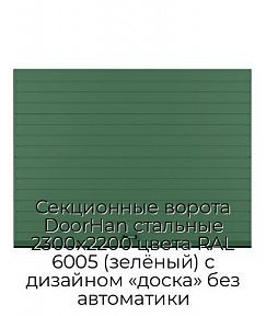 Секционные ворота DoorHan стальные 2300х2200 цвета RAL 6005 (зелёный) с дизайном «доска» без автоматики