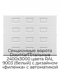Секционные ворота DoorHan стальные 2400х3000 цвета RAL 9003 (белый) с дизайном «филенка» с автоматикой