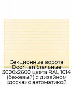 Секционные ворота DoorHan стальные 3000х2600 цвета RAL 1014 (бежевый) с дизайном «доска» с автоматикой preview 1