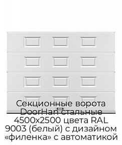 Секционные ворота DoorHan стальные 4500х2500 цвета RAL 9003 (белый) с дизайном «филенка» с автоматикой
