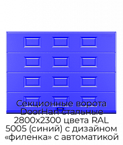 Секционные ворота DoorHan стальные 2800х2300 цвета RAL 5005 (синий) с дизайном «филенка» с автоматикой