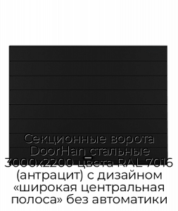 Секционные ворота DoorHan стальные 3000х2200 цвета RAL 7016 (антрацит) с дизайном «широкая центральная полоса» без автоматики preview 1