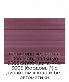 Секционные ворота DoorHan стальные 2500х2800 цвета RAL 3005 (бордовый) с дизайном «волна» без автоматики