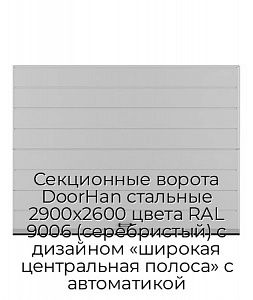 Секционные ворота DoorHan стальные 2900х2600 цвета RAL 9006 (серебристый) с дизайном «широкая центральная полоса» с автоматикой preview 1