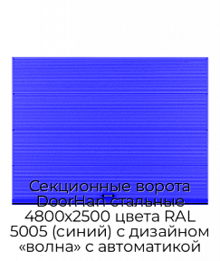 Секционные ворота DoorHan стальные 4800х2500 цвета RAL 5005 (синий) с дизайном «волна» с автоматикой