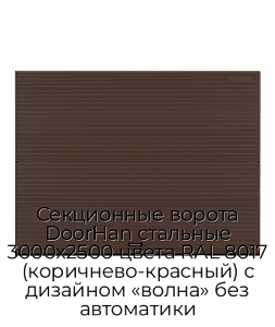 Секционные ворота DoorHan стальные 3000х2500 цвета RAL 8017 (коричнево-красный) с дизайном «волна» без автоматики preview 1