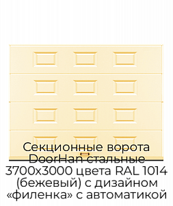 Секционные ворота DoorHan стальные 3700х3000 цвета RAL 1014 (бежевый) с дизайном «филенка» с автоматикой preview 1