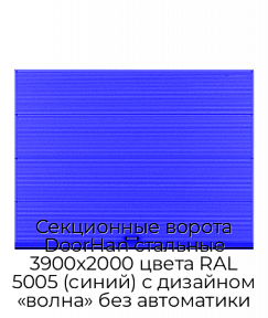 Секционные ворота DoorHan стальные 3900х2000 цвета RAL 5005 (синий) с дизайном «волна» без автоматики