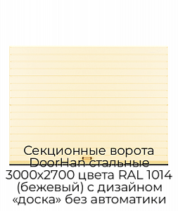Секционные ворота DoorHan стальные 3000х2700 цвета RAL 1014 (бежевый) с дизайном «доска» без автоматики preview 1