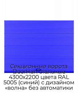 Секционные ворота DoorHan стальные 4300х2200 цвета RAL 5005 (синий) с дизайном «волна» без автоматики preview 1