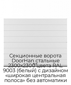 Секционные ворота DoorHan стальные 2300х2300 цвета RAL 9003 (белый) с дизайном «широкая центральная полоса» без автоматики