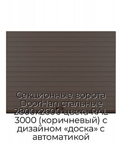 Секционные ворота DoorHan стальные 2800х2600 цвета RAL 3000 (коричневый) с дизайном «доска» с автоматикой preview 1