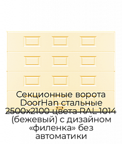 Секционные ворота DoorHan стальные 2500х2100 цвета RAL 1014 (бежевый) с дизайном «филенка» без автоматики