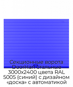 Секционные ворота DoorHan стальные 3000х2400 цвета RAL 5005 (синий) с дизайном «доска» с автоматикой
