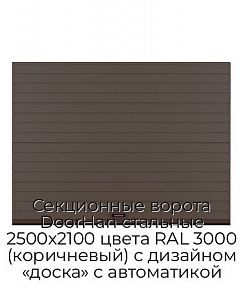 Секционные ворота DoorHan стальные 2500х2100 цвета RAL 3000 (коричневый) с дизайном «доска» с автоматикой