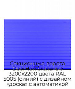 Секционные ворота DoorHan стальные 3200х2200 цвета RAL 5005 (синий) с дизайном «доска» с автоматикой