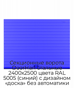 Секционные ворота DoorHan стальные 2400х2500 цвета RAL 5005 (синий) с дизайном «доска» без автоматики preview 1