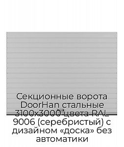 Секционные ворота DoorHan стальные 3100х3000 цвета RAL 9006 (серебристый) с дизайном «доска» без автоматики preview 1