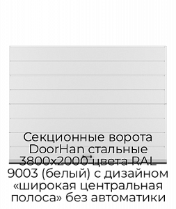 Секционные ворота DoorHan стальные 3800х2000 цвета RAL 9003 (белый) с дизайном «широкая центральная полоса» без автоматики preview 1