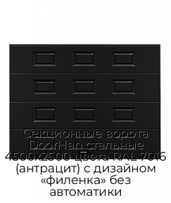 Секционные ворота DoorHan стальные 4500х2500 цвета RAL 7016 (антрацит) с дизайном «филенка» без автоматики