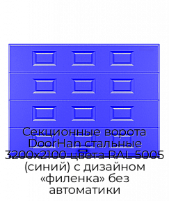 Секционные ворота DoorHan стальные 3200х2100 цвета RAL 5005 (синий) с дизайном «филенка» без автоматики
