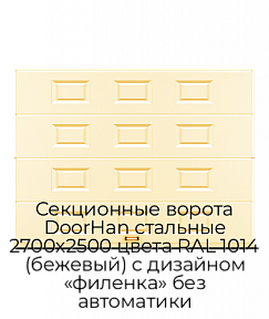 Секционные ворота DoorHan стальные 2700х2500 цвета RAL 1014 (бежевый) с дизайном «филенка» без автоматики