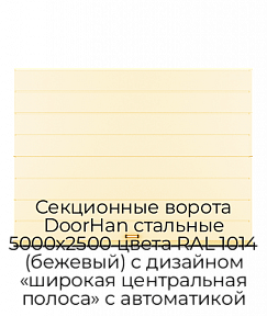 Секционные ворота DoorHan стальные 5000х2500 цвета RAL 1014 (бежевый) с дизайном «широкая центральная полоса» с автоматикой