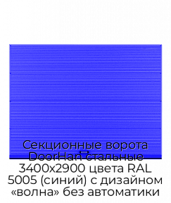Секционные ворота DoorHan стальные 3400х2900 цвета RAL 5005 (синий) с дизайном «волна» без автоматики