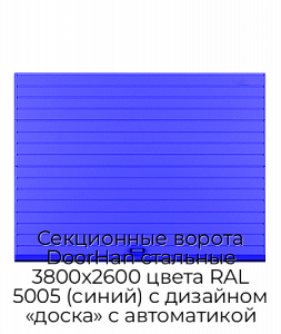 Секционные ворота DoorHan стальные 3800х2600 цвета RAL 5005 (синий) с дизайном «доска» с автоматикой preview 1