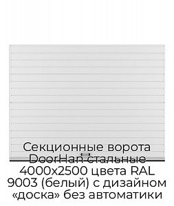 Секционные ворота DoorHan стальные 4000х2500 цвета RAL 9003 (белый) с дизайном «доска» без автоматики preview 1