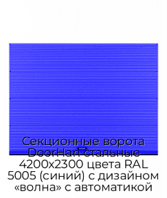 Секционные ворота DoorHan стальные 4200х2300 цвета RAL 5005 (синий) с дизайном «волна» с автоматикой