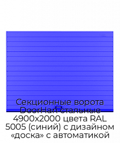 Секционные ворота DoorHan стальные 4900х2000 цвета RAL 5005 (синий) с дизайном «доска» с автоматикой