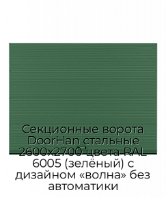 Секционные ворота DoorHan стальные 2600х2700 цвета RAL 6005 (зелёный) с дизайном «волна» без автоматики