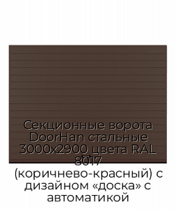 Секционные ворота DoorHan стальные 3000х2900 цвета RAL 8017 (коричнево-красный) с дизайном «доска» с автоматикой preview 1