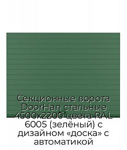 Секционные ворота DoorHan стальные 4500х2200 цвета RAL 6005 (зелёный) с дизайном «доска» с автоматикой preview 1