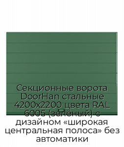 Секционные ворота DoorHan стальные 4200х2200 цвета RAL 6005 (зелёный) с дизайном «широкая центральная полоса» без автоматики preview 1