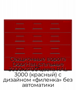 Секционные ворота DoorHan стальные 3000х2700 цвета RAL 3000 (красный) с дизайном «филенка» без автоматики preview 1