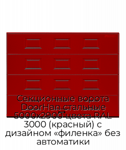 Секционные ворота DoorHan стальные 5000х2900 цвета RAL 3000 (красный) с дизайном «филенка» без автоматики preview 1