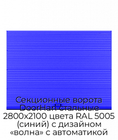 Секционные ворота DoorHan стальные 2800х2100 цвета RAL 5005 (синий) с дизайном «волна» с автоматикой