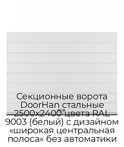 Секционные ворота DoorHan стальные 2500х2400 цвета RAL 9003 (белый) с дизайном «широкая центральная полоса» без автоматики