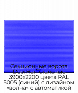 Секционные ворота DoorHan стальные 3900х2200 цвета RAL 5005 (синий) с дизайном «волна» с автоматикой preview 1