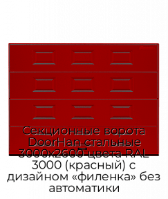 Секционные ворота DoorHan стальные 3000х2600 цвета RAL 3000 (красный) с дизайном «филенка» без автоматики